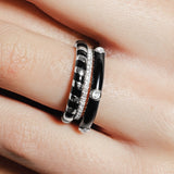 heroyne Inspiration Emotion Ring Joy Emotion Ring Eternity Ring 925 Sterling Silver Black Enamel White Topaz Gemstones