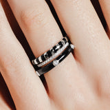 heroyne Inspiration Emotion Ring Joy Emotion Ring Eternity Ring 925 Sterling Silver Black Enamel White Topaz Gemstones