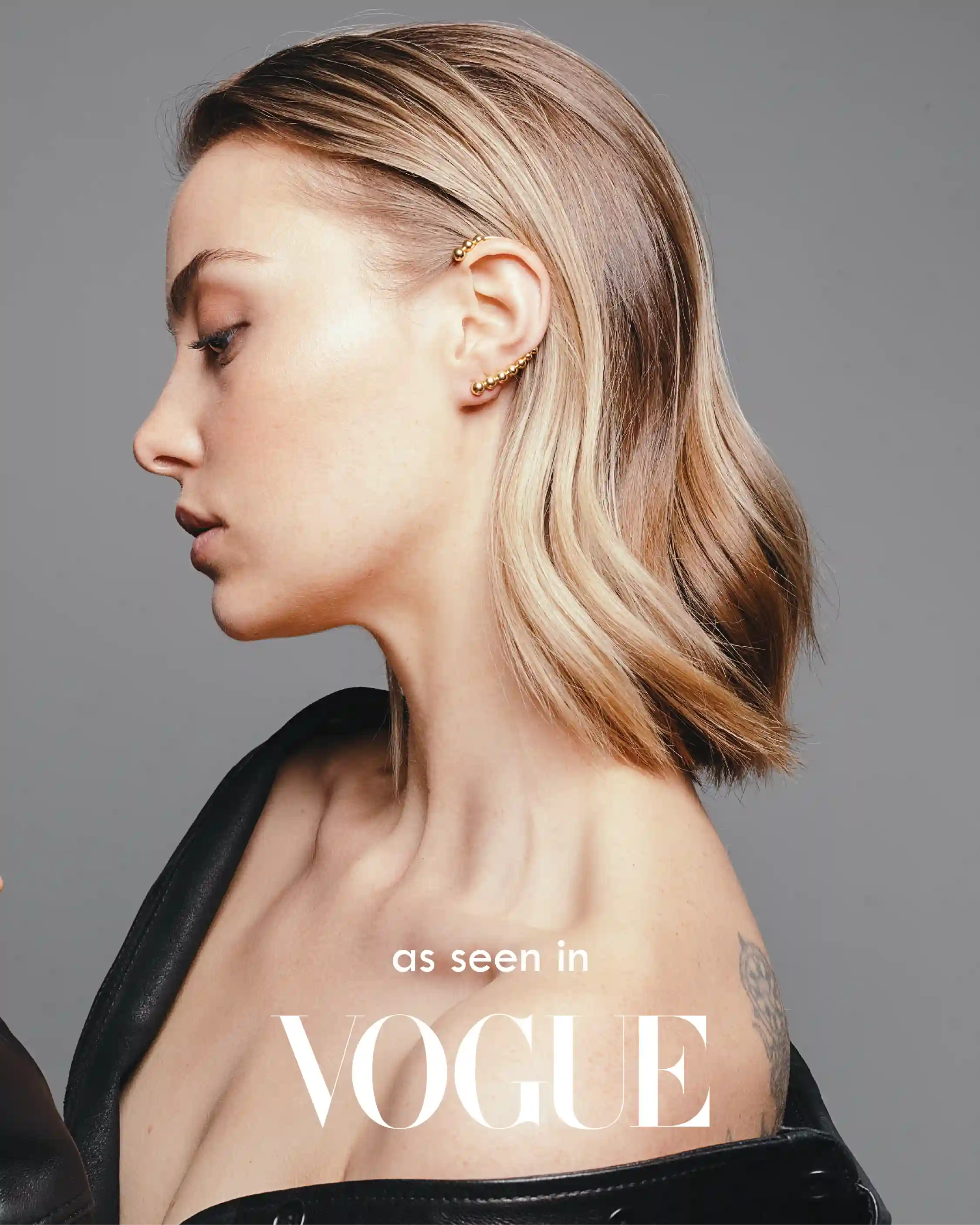 heroyne - Julia earring - 14k Gold Vermeil - left - Sustainable - bold jewelry - gold ear jewelry - Vogue Magazine