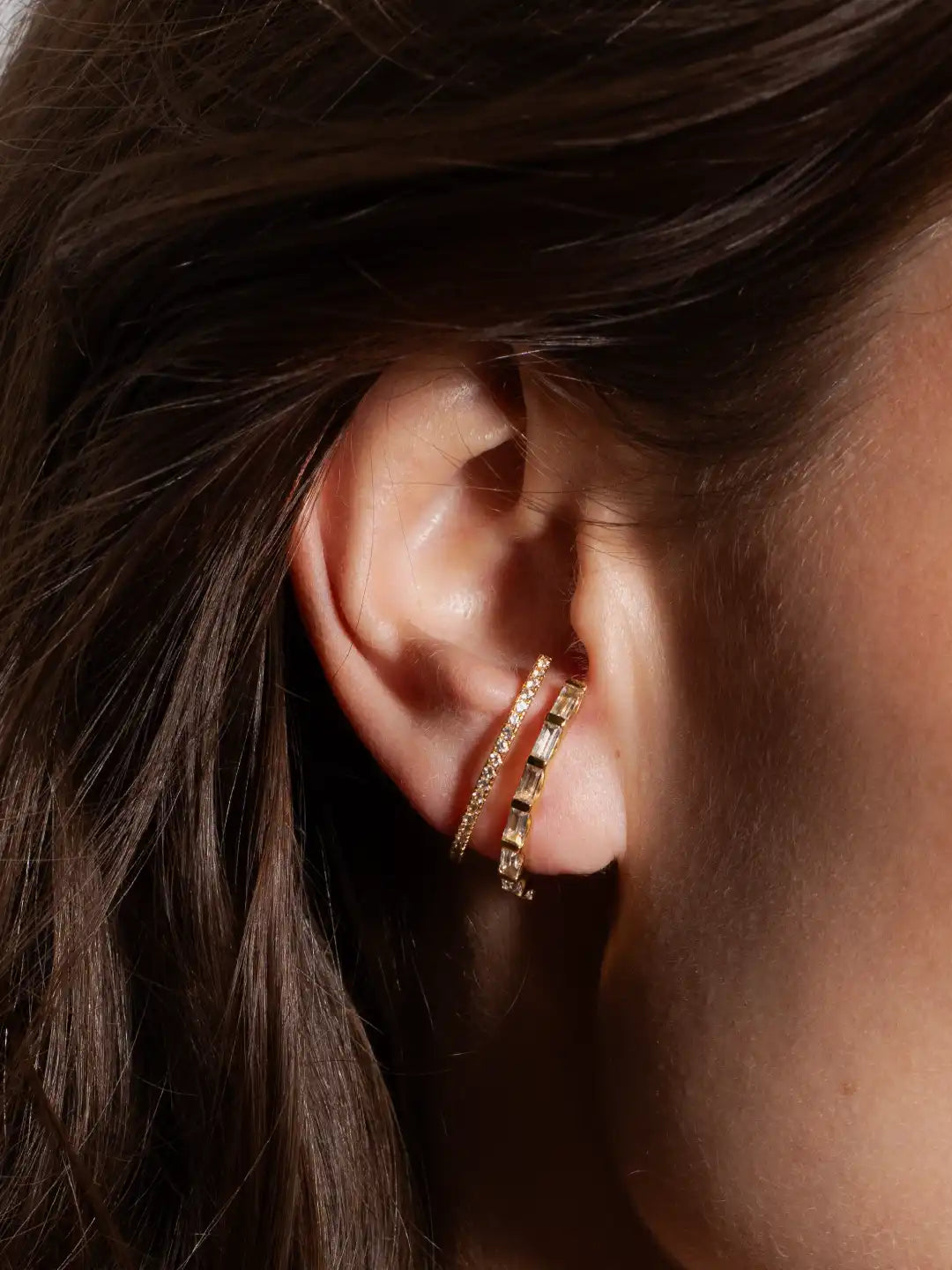 heroyne Eternity Earring Eternity Baguette Earring 18k Gold Vermeil White Topaz Gemstone Over-the-Ear Statement Earring