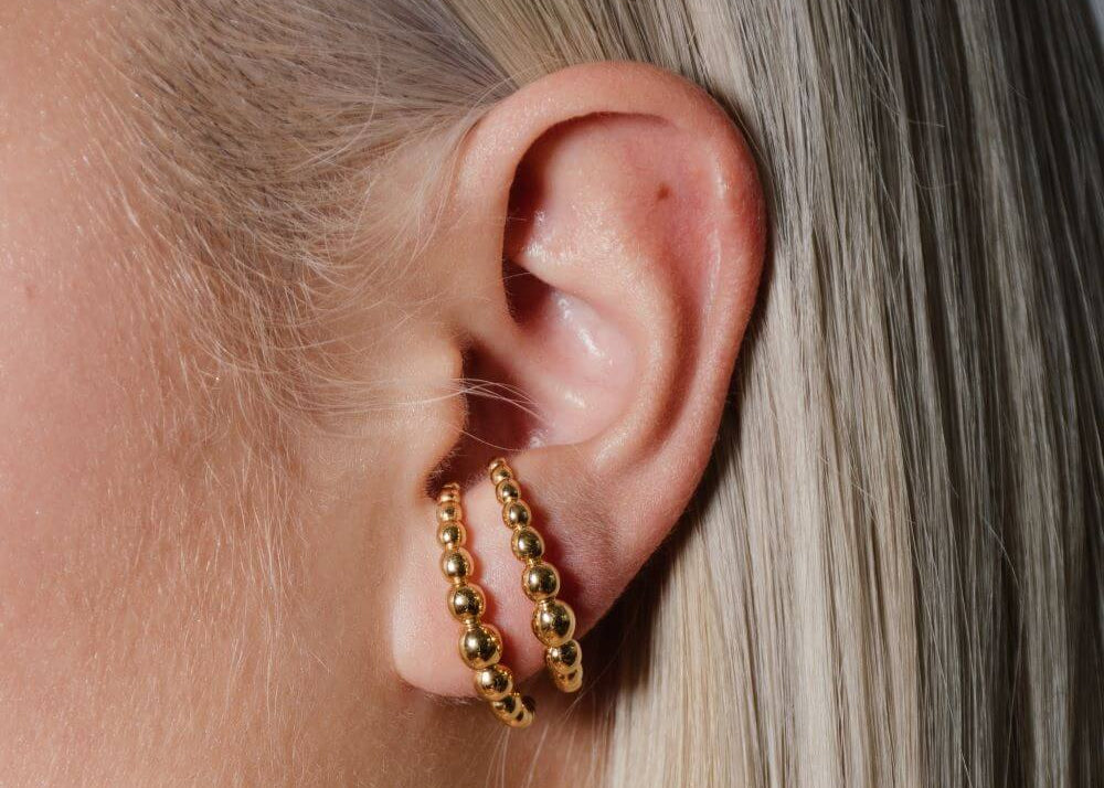 heroyne - sustainable design jewelry, Julia earrings, unique ball earrings, handcrafted in 14 karat gold vermeil
