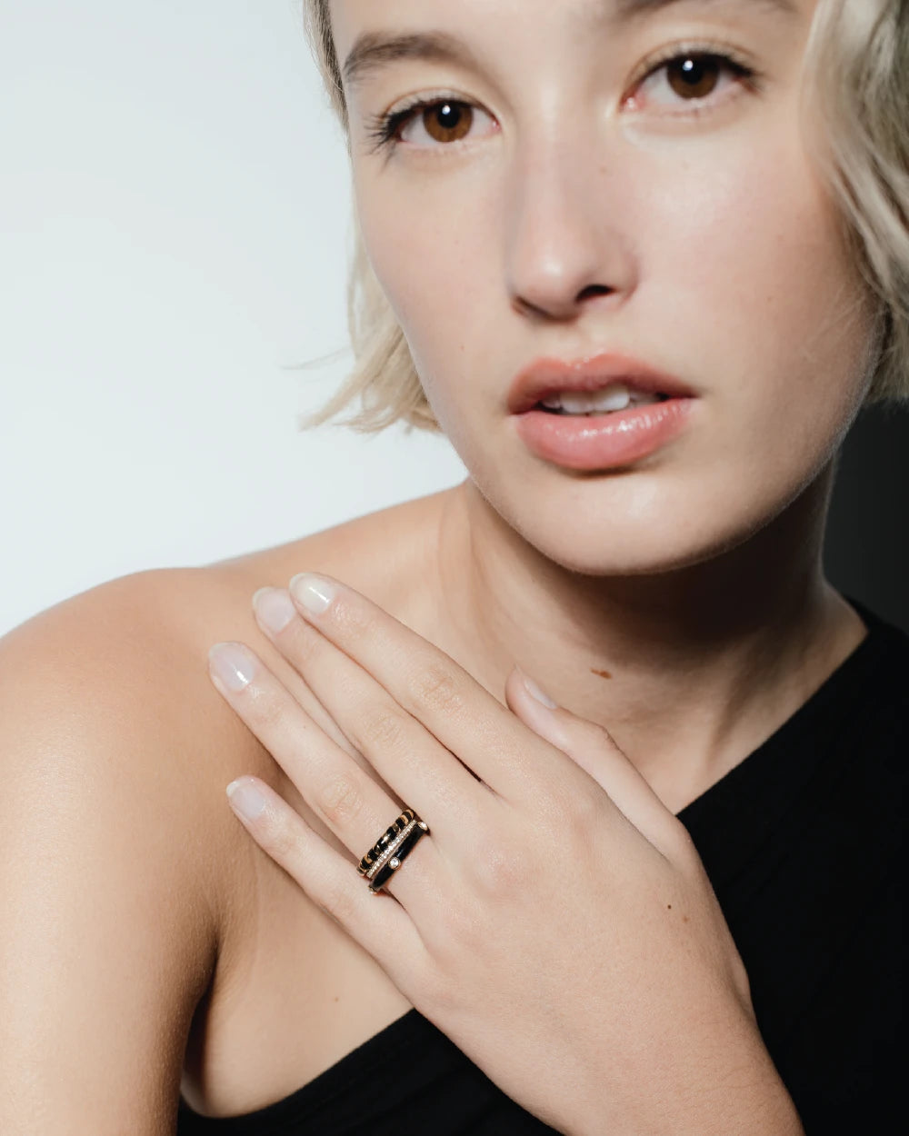 heroyne Black Emotion Set Eternity Ring Solid Gold 14 karat Gold Vermeil 3