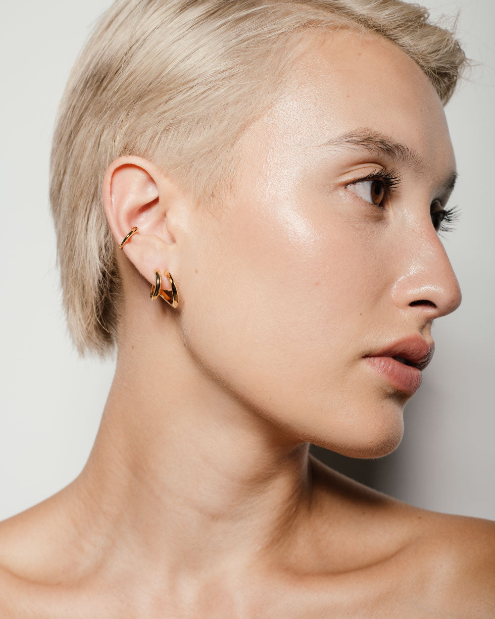 heroyne Double Illusion Earrings Dome Earcuff 18 karat Gold Vermeil 5