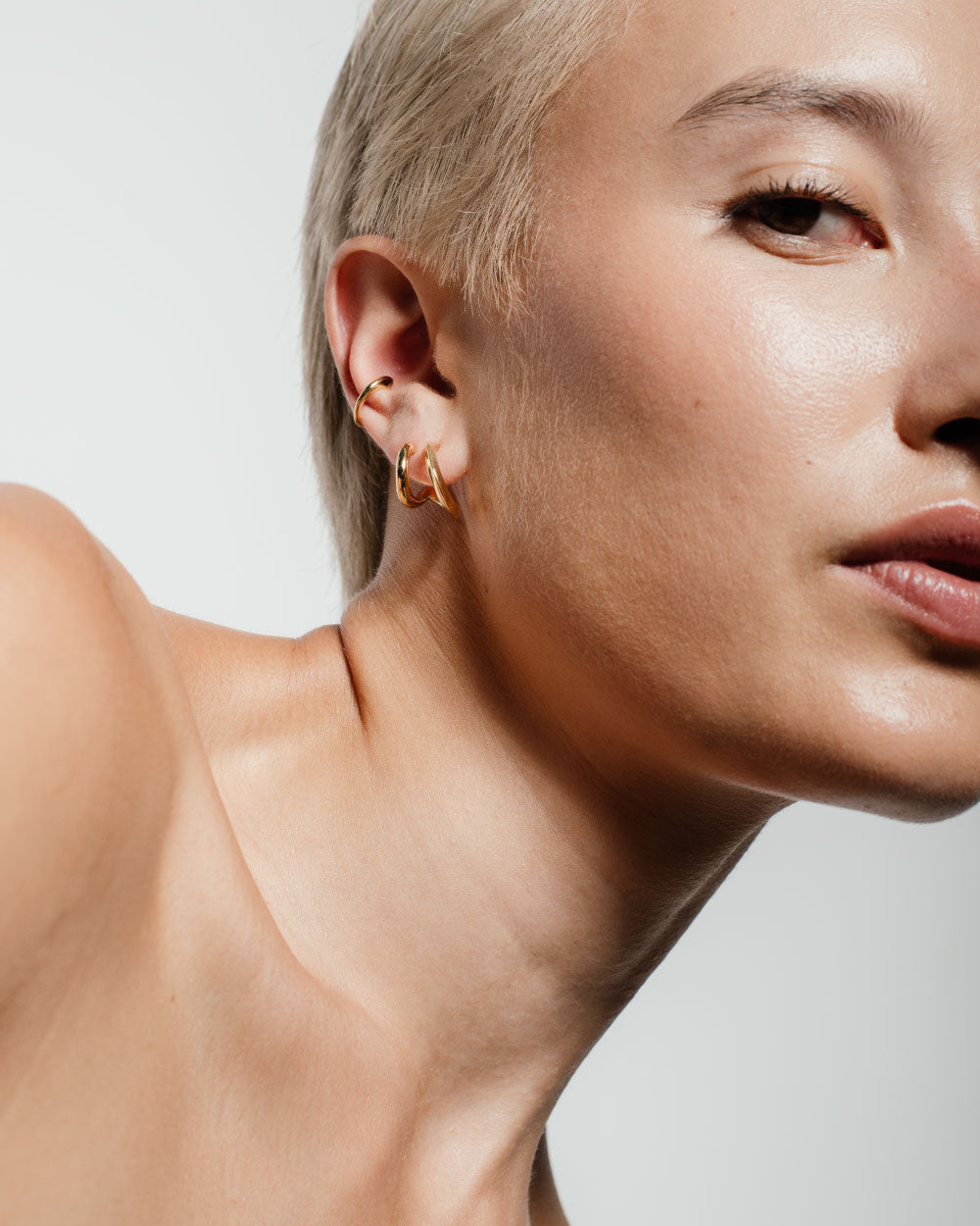 heroyne Double Illusion Earrings Dome Earcuff 18 karat Gold Vermeil 6
