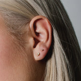 heroyne - Double Stud - 9k Solid Gold - Pair - white Topaz - ear jewelry with gemstones - delicate twin stud