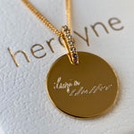 heroyne Engravable Topaz Disc Pendant 18k Gold Vermeil Handwriting 1