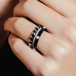 heroyne Inspiration Emotion Ring Joy Emotion Ring Eternity Ring 925 Sterling Silver Black Enamel White Topaz Gemstones