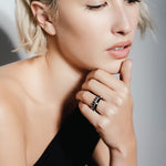 heroyne Inspiration Emotion Ring Joy Emotion Ring Eternity Ring 925 Sterling Silver Black Enamel White Topaz Gemstones 8 CP