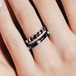 heroyne Inspiration Emotion Ring Joy Emotion Ring Eternity Ring 925 Sterling Silver Black Enamel White Topaz Gemstones