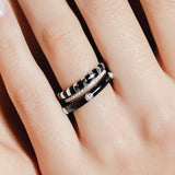 heroyne Inspiration Emotion Ring Joy Emotion Ring Eternity Ring 925 Sterling Silver Black Enamel White Topaz Gemstones