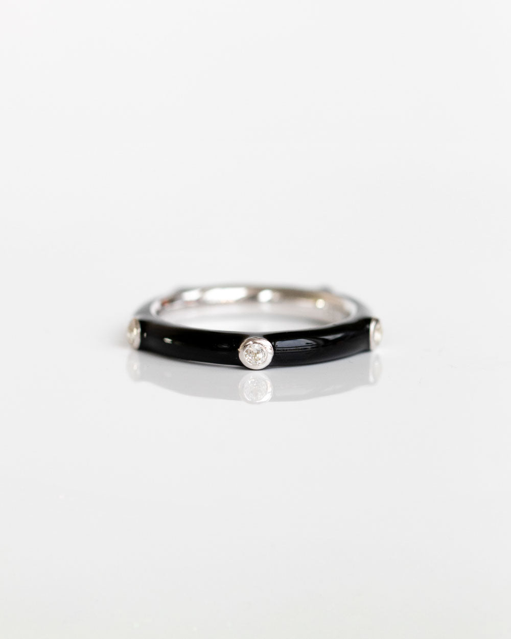 heroyne Joy Emotion Ring 925 Sterling Silver White Topaz Black Enamel