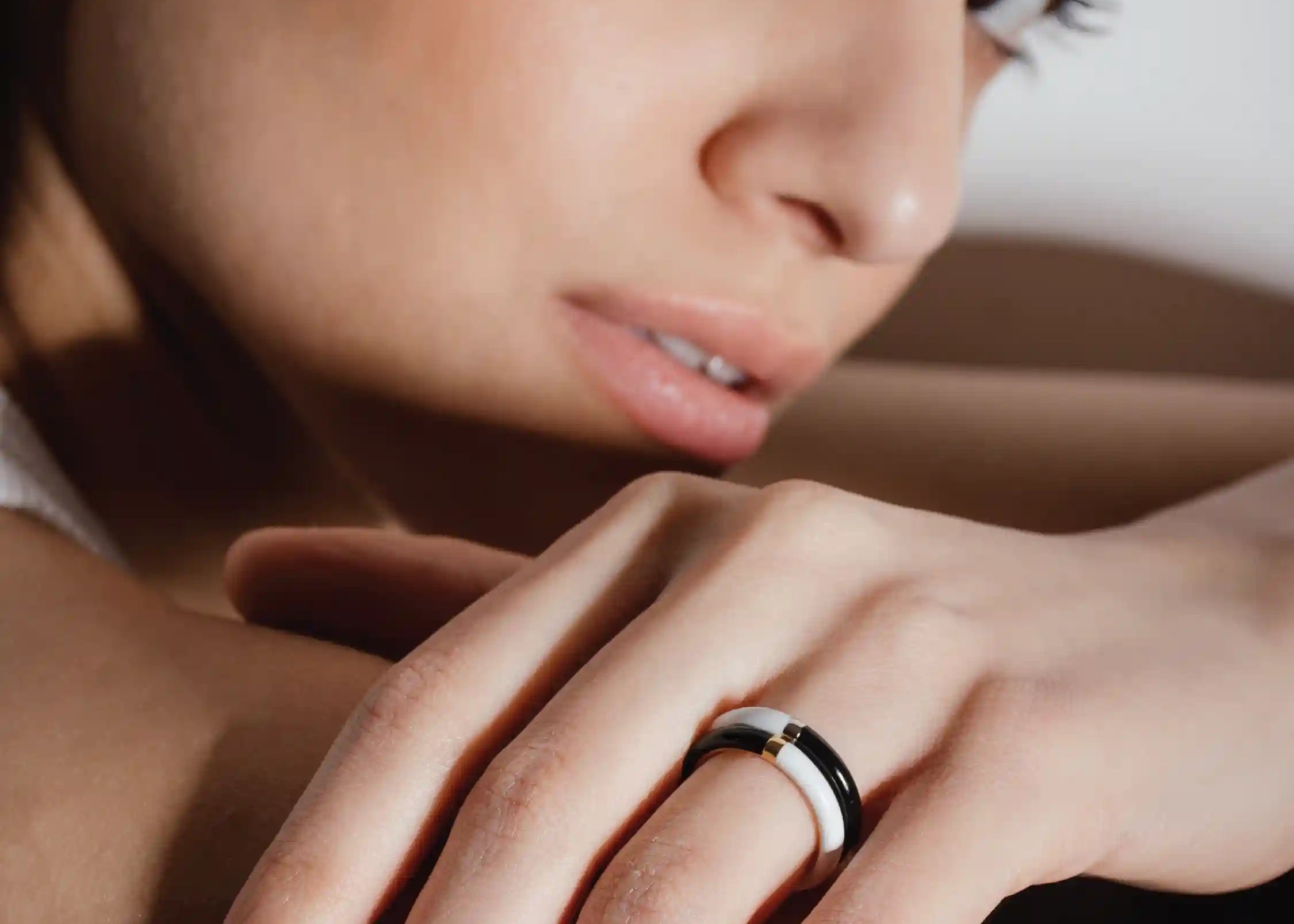 heroyne - This or That Emotion Ring - 14k Gold Vermeil - Enamel - Size 52 - eye-catcher gold ring - japanese design