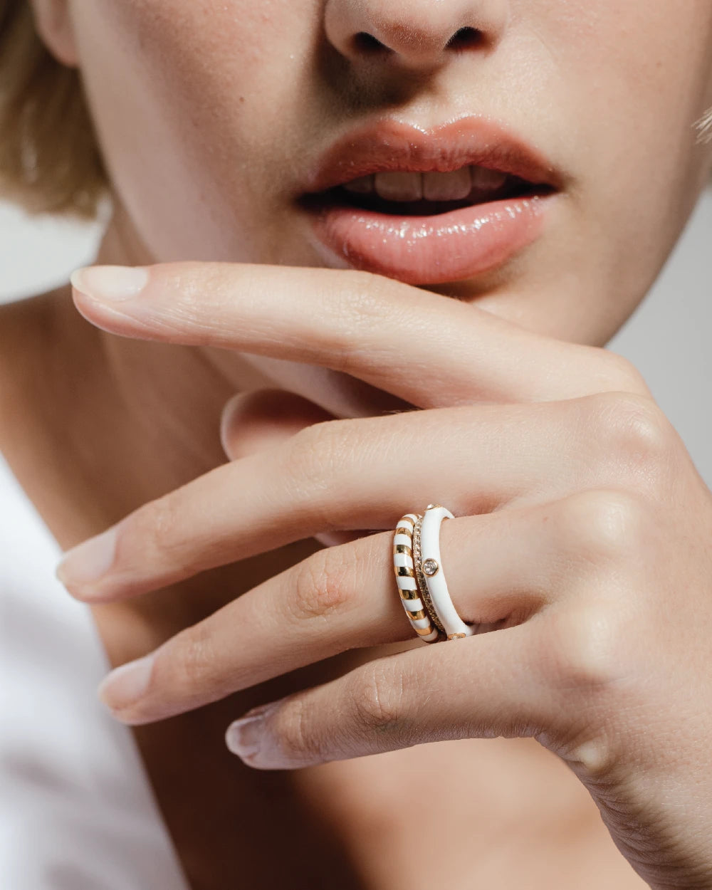 heroyne White Emotion Set Eternity Ring Solid Gold 14 karat Gold Vermeil 2