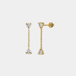 Round Brilliant Diamond Drop Chain Earrings - heroyne
