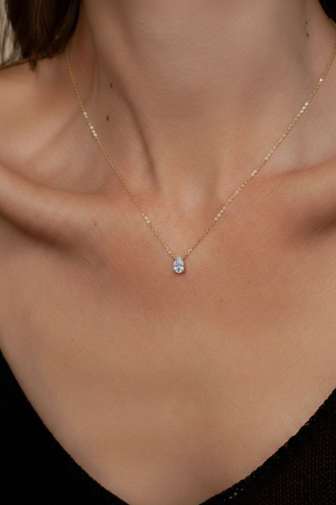Solitaire Pear Diamond Necklace - heroyne